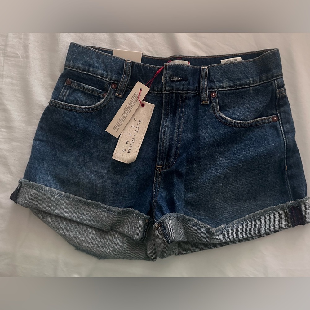 Alice + Olivia Blue Jean Shorts Distressed Cut-Off Style